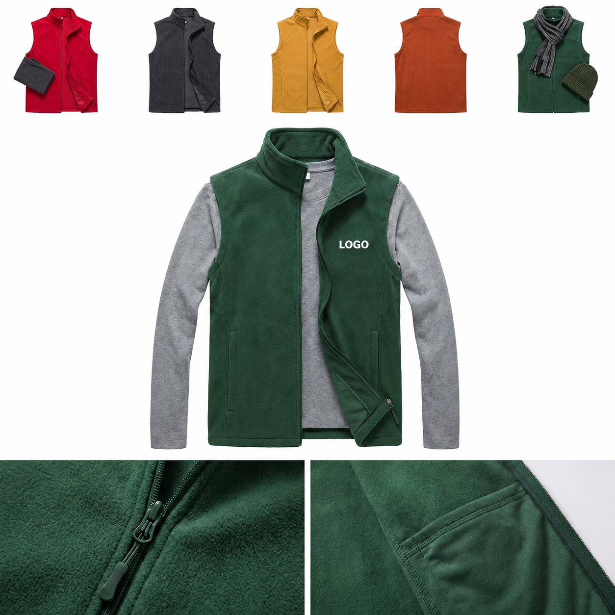 Full-Zip Lightweight Microfleece Utility Vest with Integrated Pockets