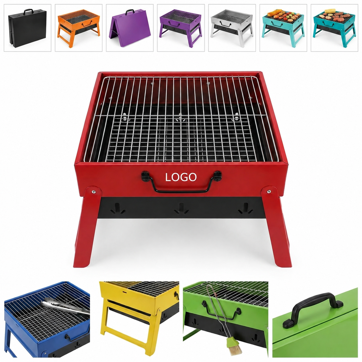 Portable Folding Charcoal Briefcase Grill with Integrated Ash Tray