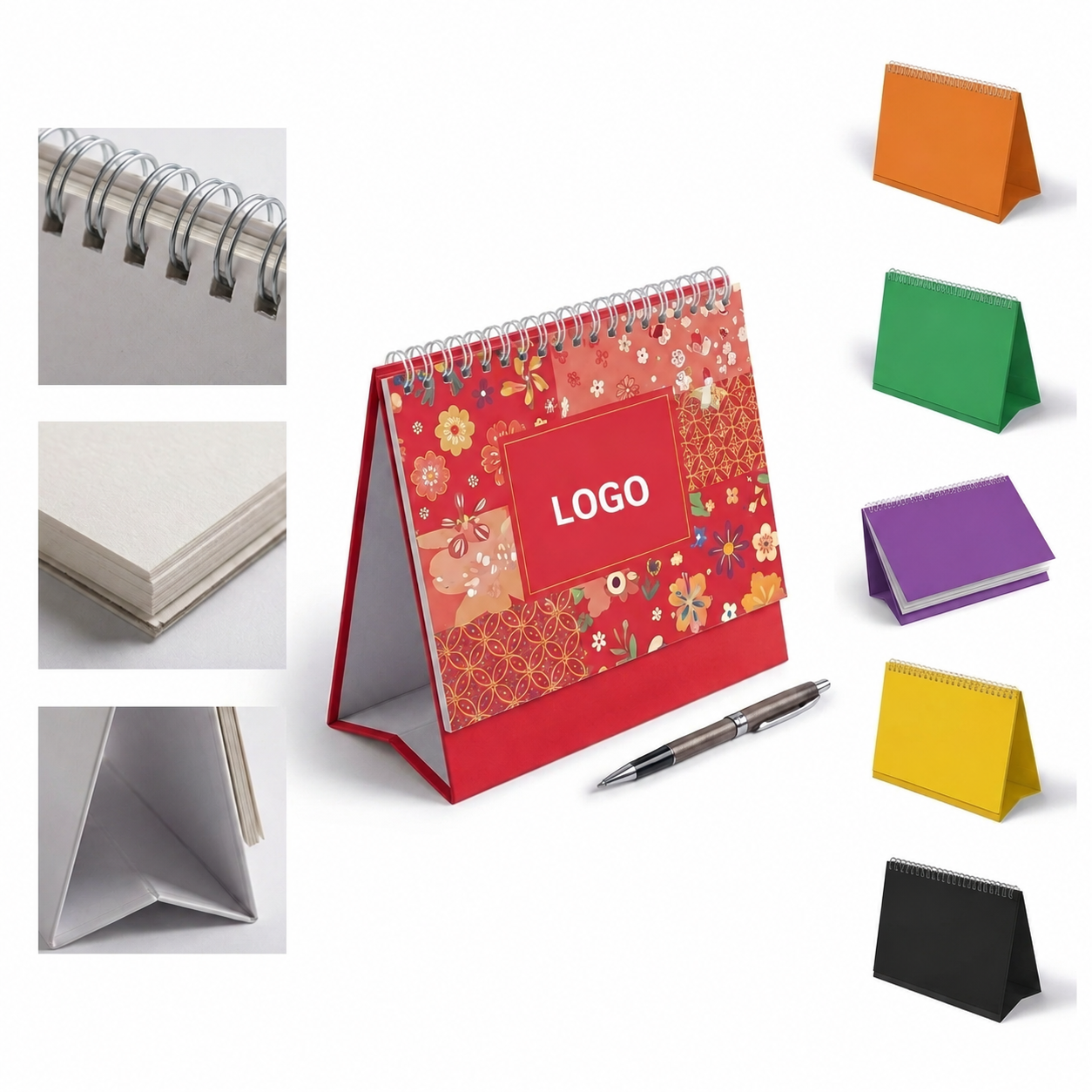 Minimalist Spiral-Bound Desk Calendar with Folding Triangular Base