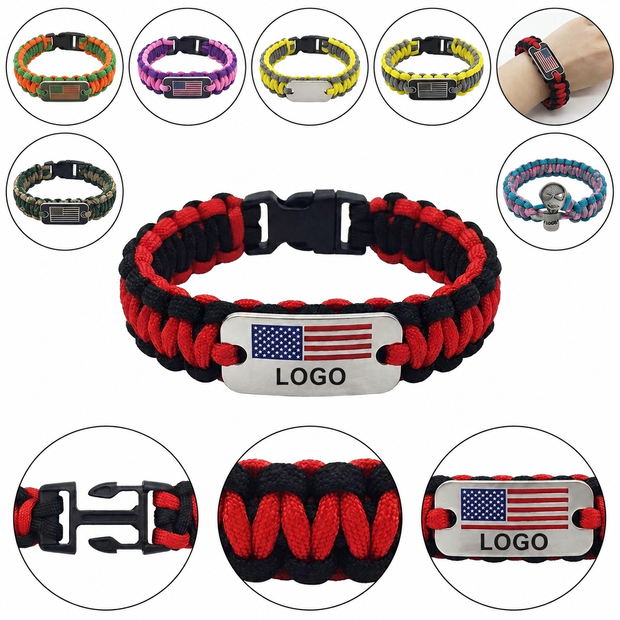 Woven Survival Cord Wristband with Metal ID Plate