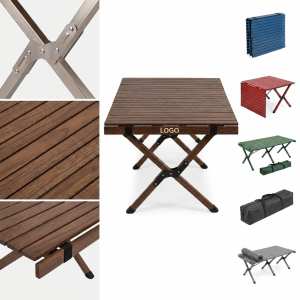 Roll-Up Wooden Slat Outdoor Folding Table with Portable Carry Case