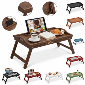 360° Rotating Bamboo Bed Tray with Foldable Support Legs