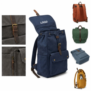 Rugged Canvas Multi-Pocket Laptop Rucksack with Buckle Straps